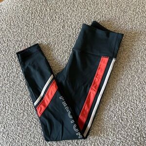 Peloton Steel Grey Leggings with Coral Acceny Stripe